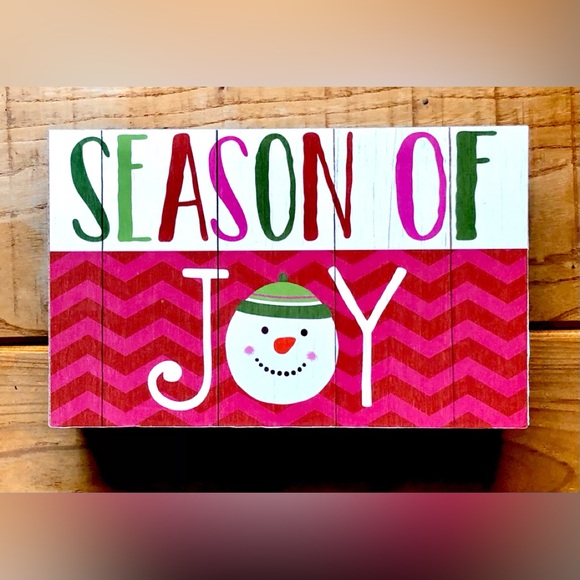 Season of Joy Christmas Holiday Snowman Snowflake Box Art Shelf Table Decor 8” - Picture 2 of 4